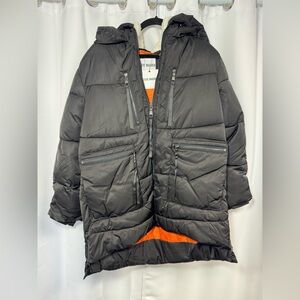 New Steve Madden Black Winter Jacket with Vibrant Orange Lining